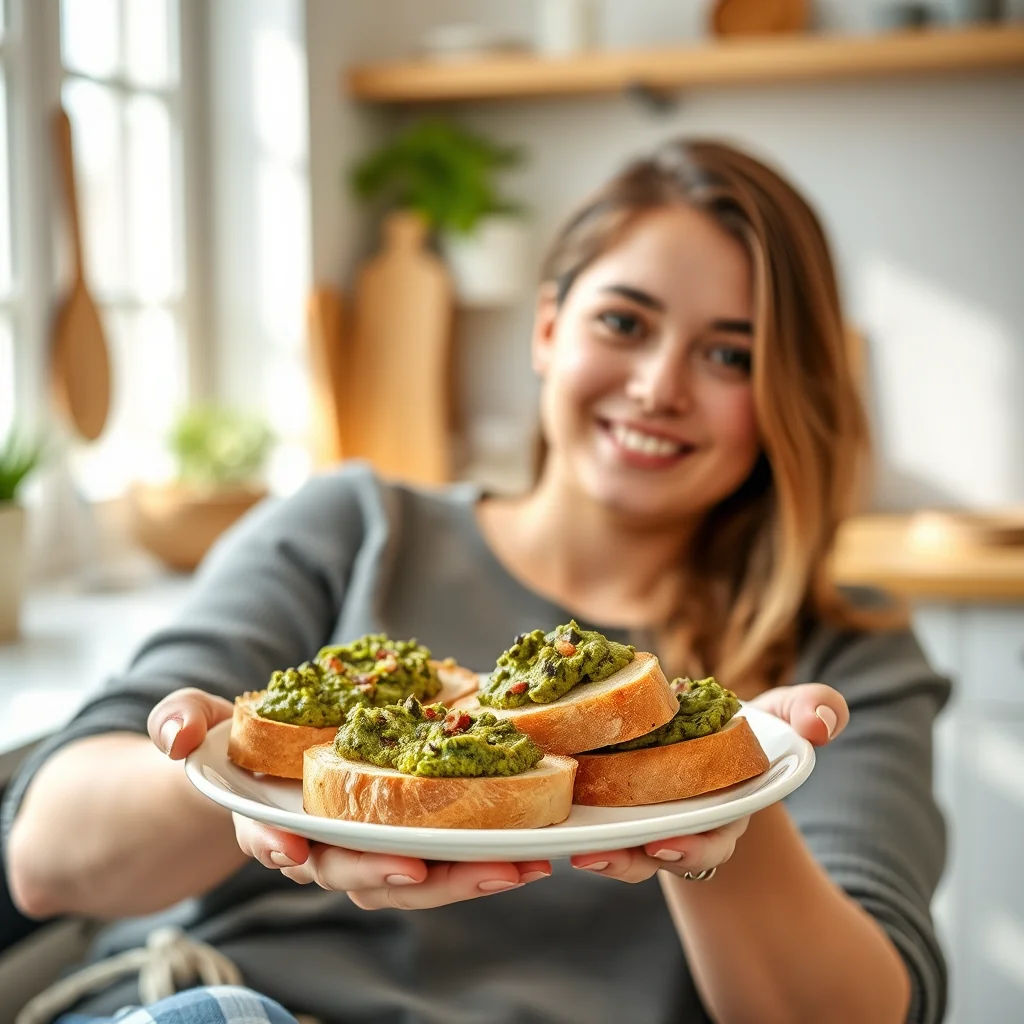 Pesto Crostini (Pesto on Toasted French Bread) – vegetarian recipe