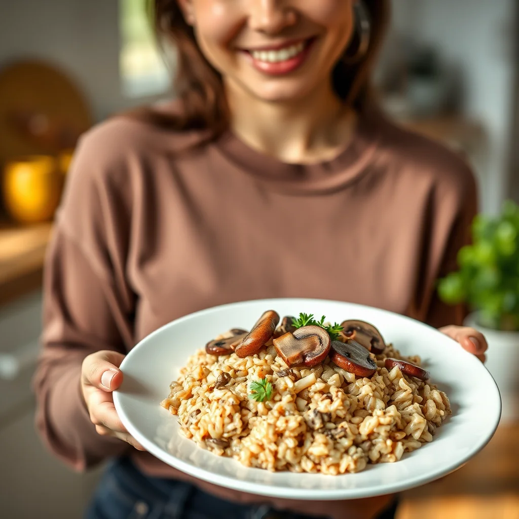 Creamy Brown Rice Risotto with Mushrooms – vegetarian recipe