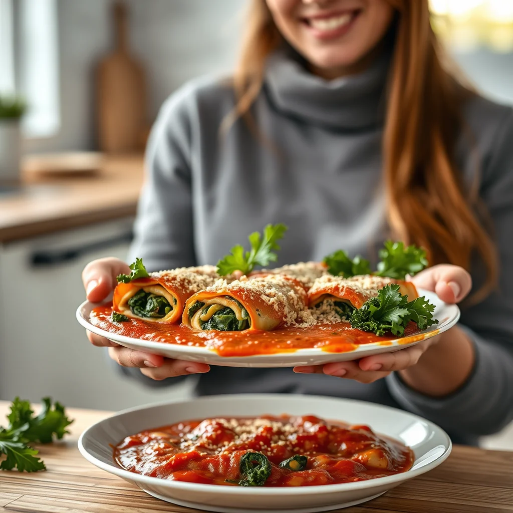 Kale Lasagna Roll-Ups with Tomato Cream Sauce – vegetarian recipe