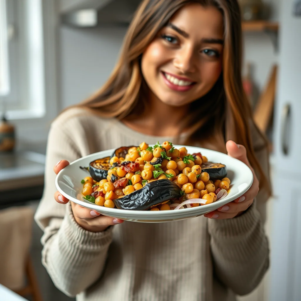 Baked Eggplant and Chickpea Casserole (No-Salt Method) – vegetarian recipe
