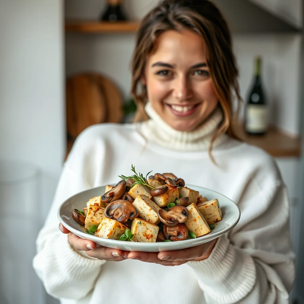 Tarragon Tofu with Mushrooms and White Wine – vegetarian recipe