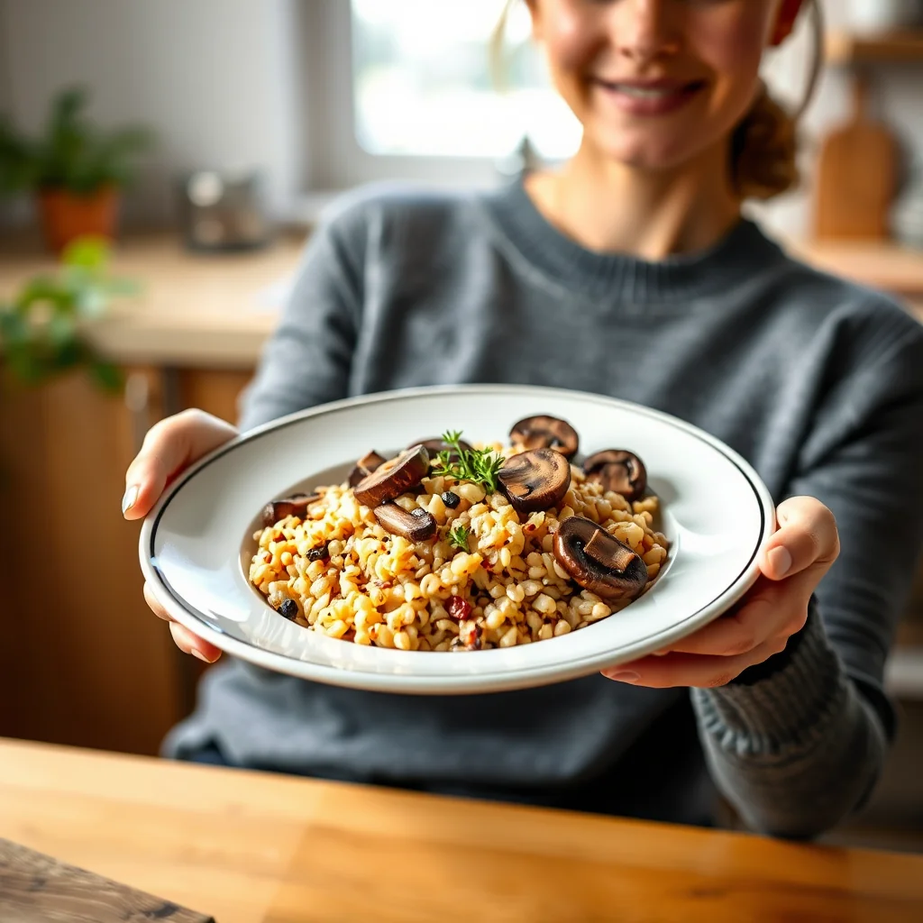Baked Barley and Mushroom Pilaf – vegetarian recipe