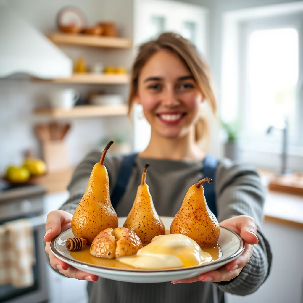 Poached Pears with Ginger Custard – vegetarian recipe