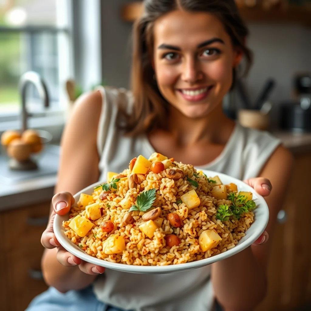 Vibrant Curry Rice Salad with Pineapple & Peanuts – vegetarian recipe