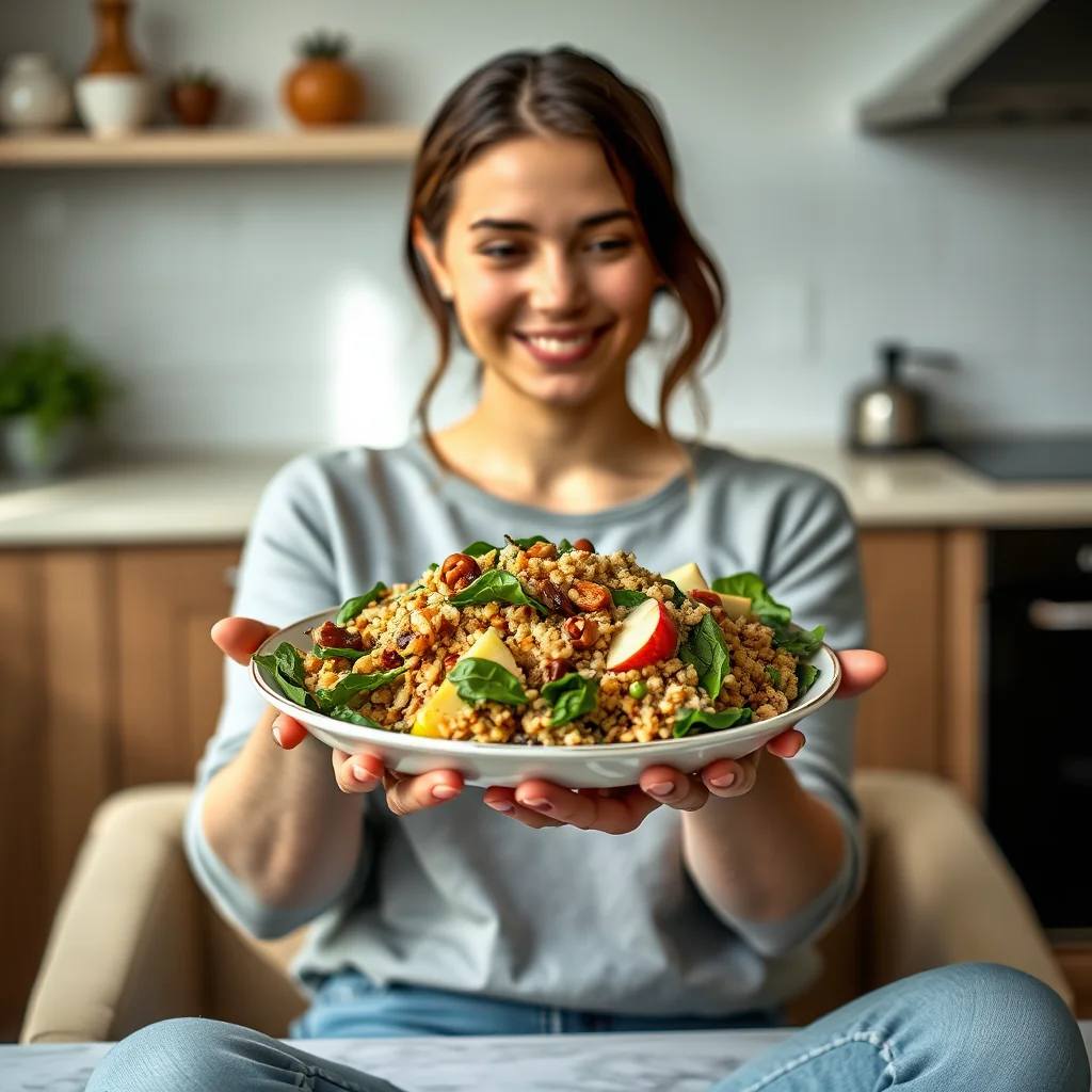 Warm Quinoa Salad with Spinach, Apple & Walnuts – vegetarian recipe
