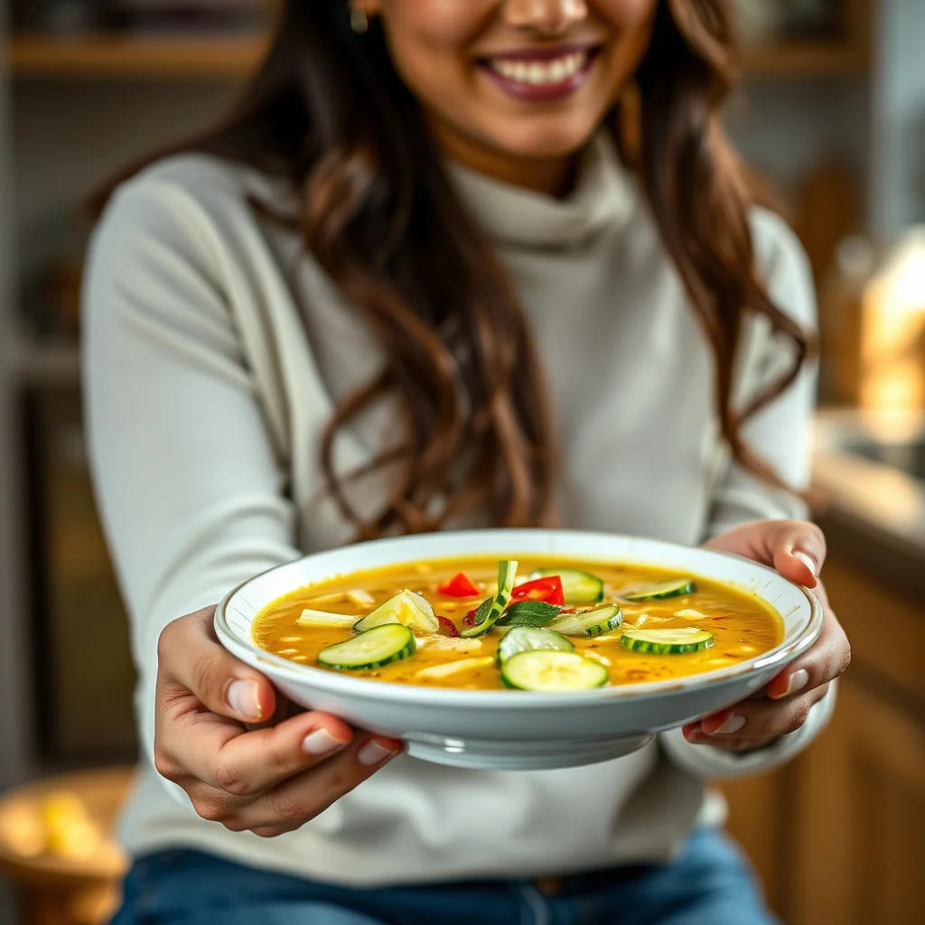 Gold Broth with Julienne Cucumbers (Kheerashorba) – vegetarian recipe