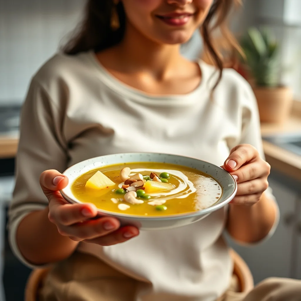 Ananas Hari Matar Shorba (Pineapple and Green Pea Soup) – vegetarian recipe