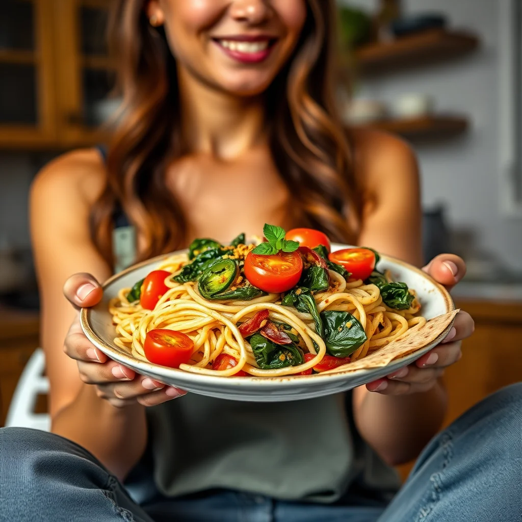 Tamatar Sak: Indian Spinach with Crispy Pappadam Noodles – vegetarian recipe