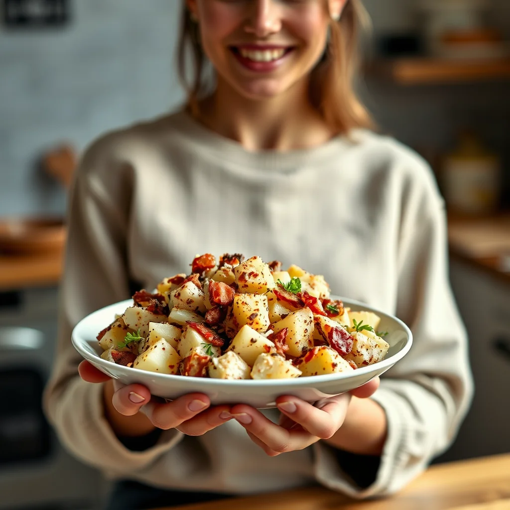 Warm Potato Salad with Smoky Tempeh Bacon Crumbles – vegetarian recipe