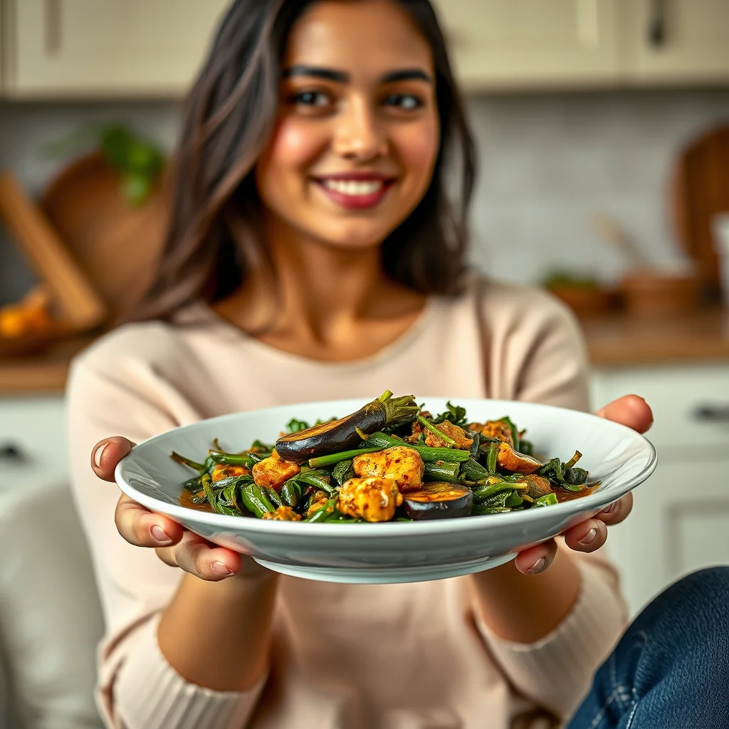 Curried Greens and Eggplant BAIGAN SAK – vegetarian recipe