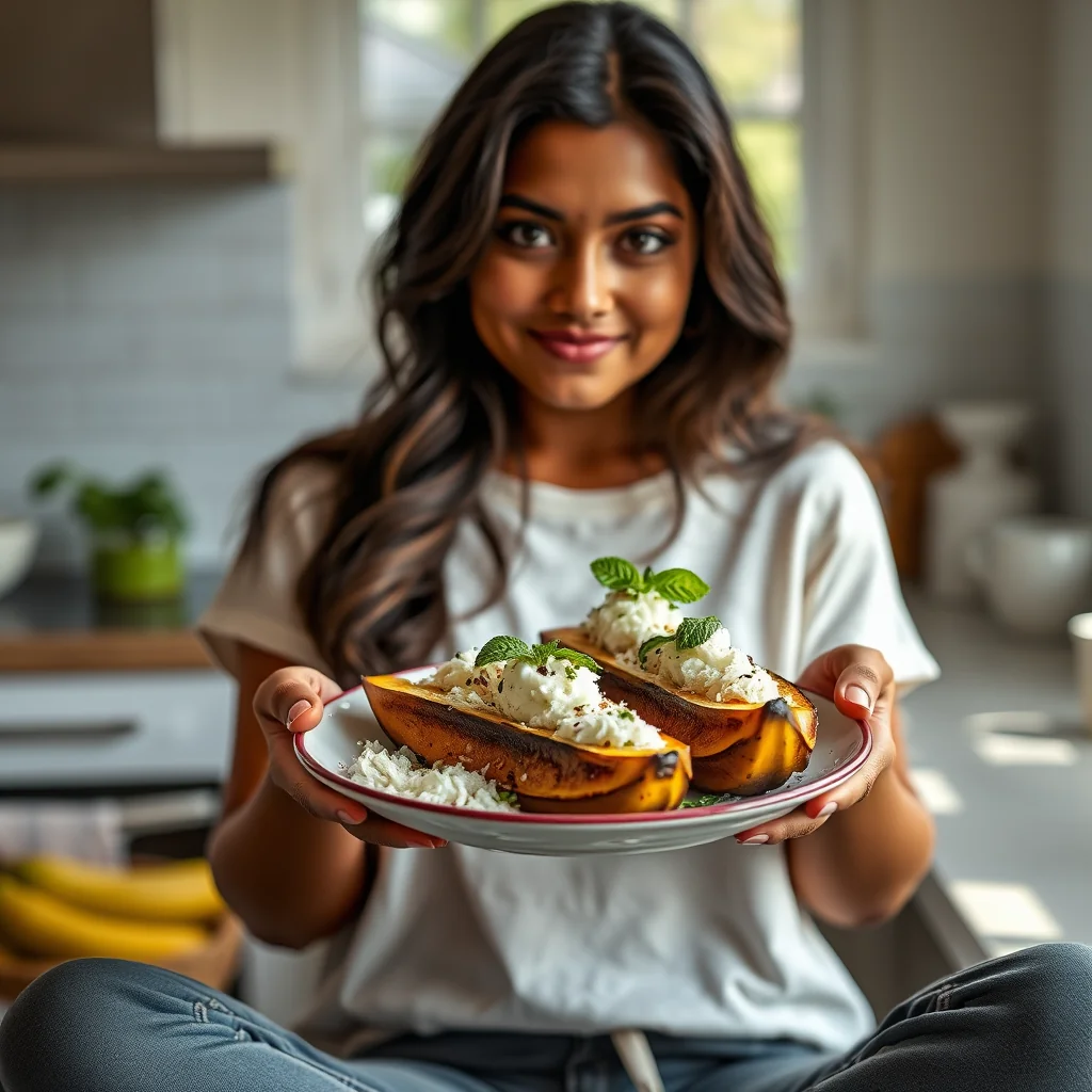 Baked Bananas Stuffed with Tamarind-Flavored Coconut NARIYAL – vegetarian recipe