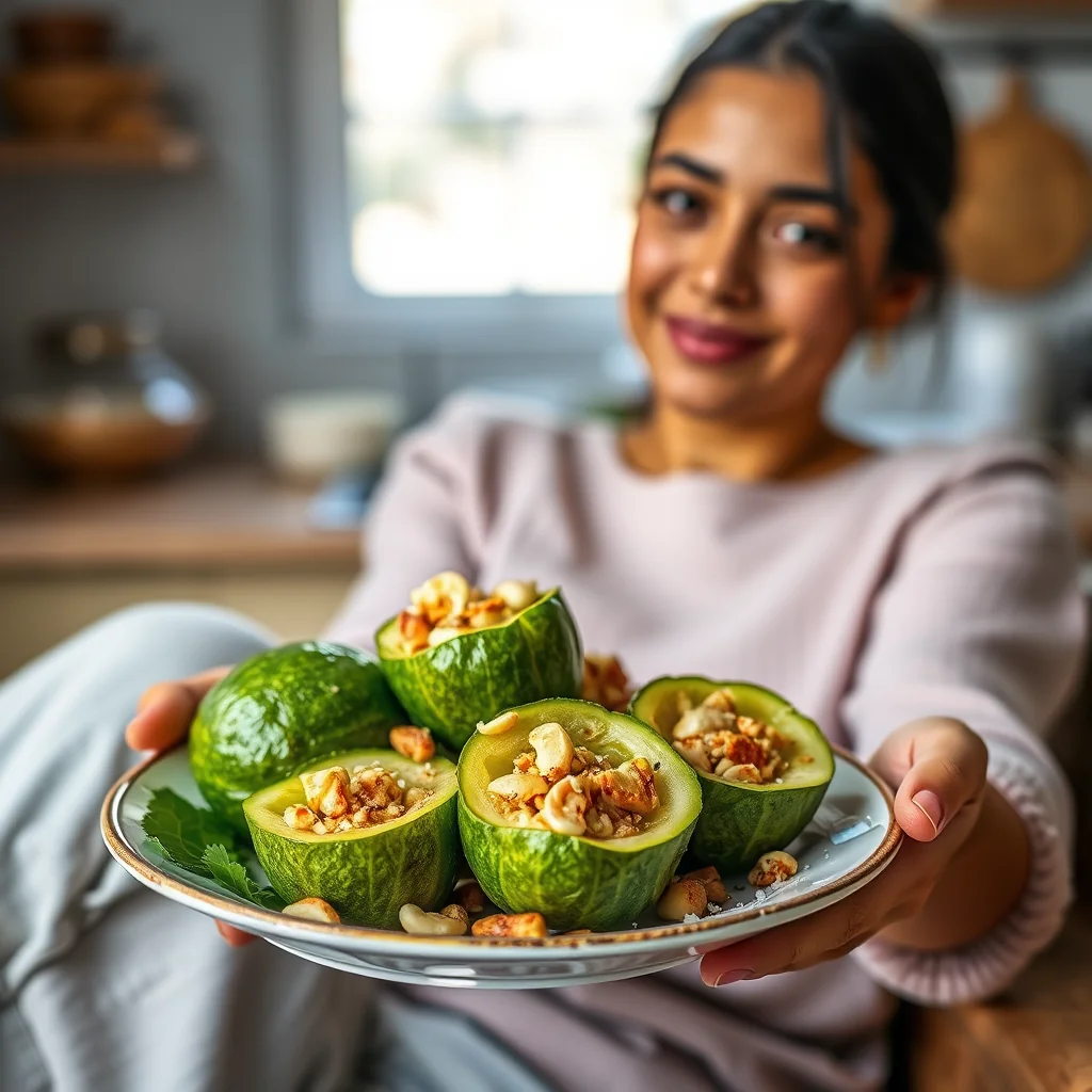 Pan-Fried Whole Bitter Melons with Cashew Stuffing KAJU BHAR – vegetarian recipe