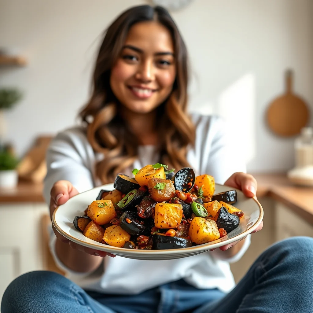 Char-Flavored Spiced Eggplant and Potatoes BAIGAN ALOO CHARC – vegetarian recipe