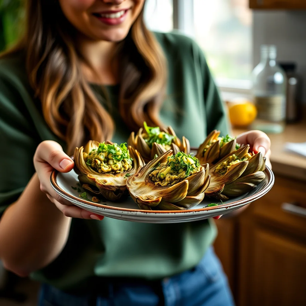 Artichokes Stuffed with Arugula Pesto – vegetarian recipe