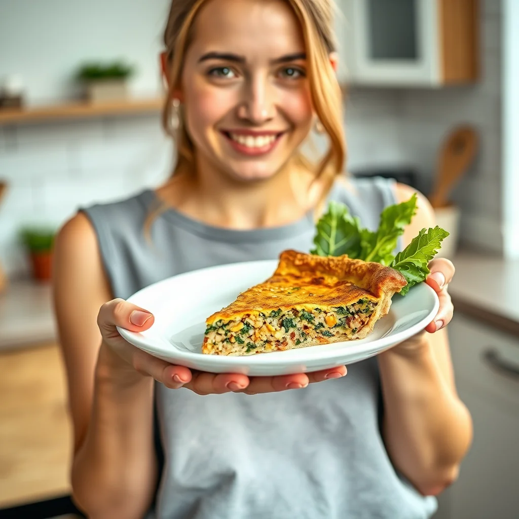 Golden Crustless Quinoa & Greens Pie – vegetarian recipe