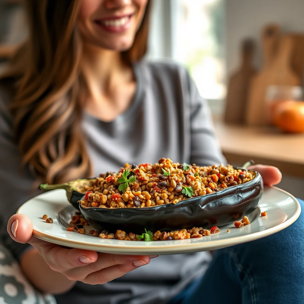 Stuffed Eggplant with Lentils and Millet – vegetarian recipe