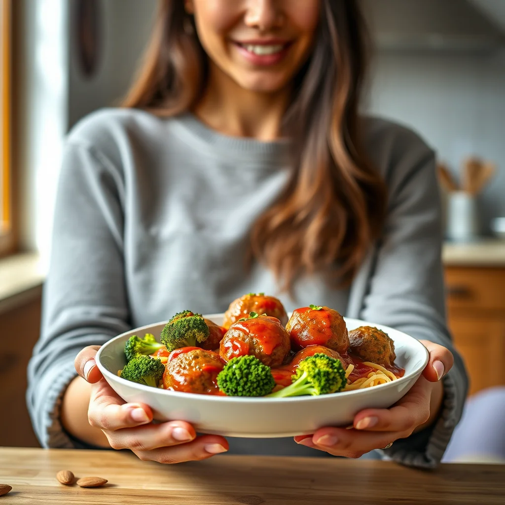 Broccoli Meatballs with Garlic-Tomato Sauce – vegetarian recipe