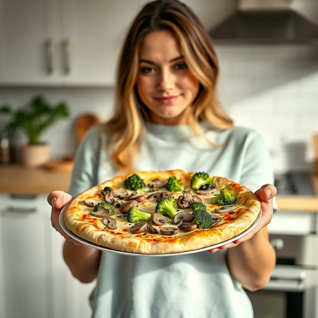 Broccoli and Mushroom White Pizza – vegetarian recipe