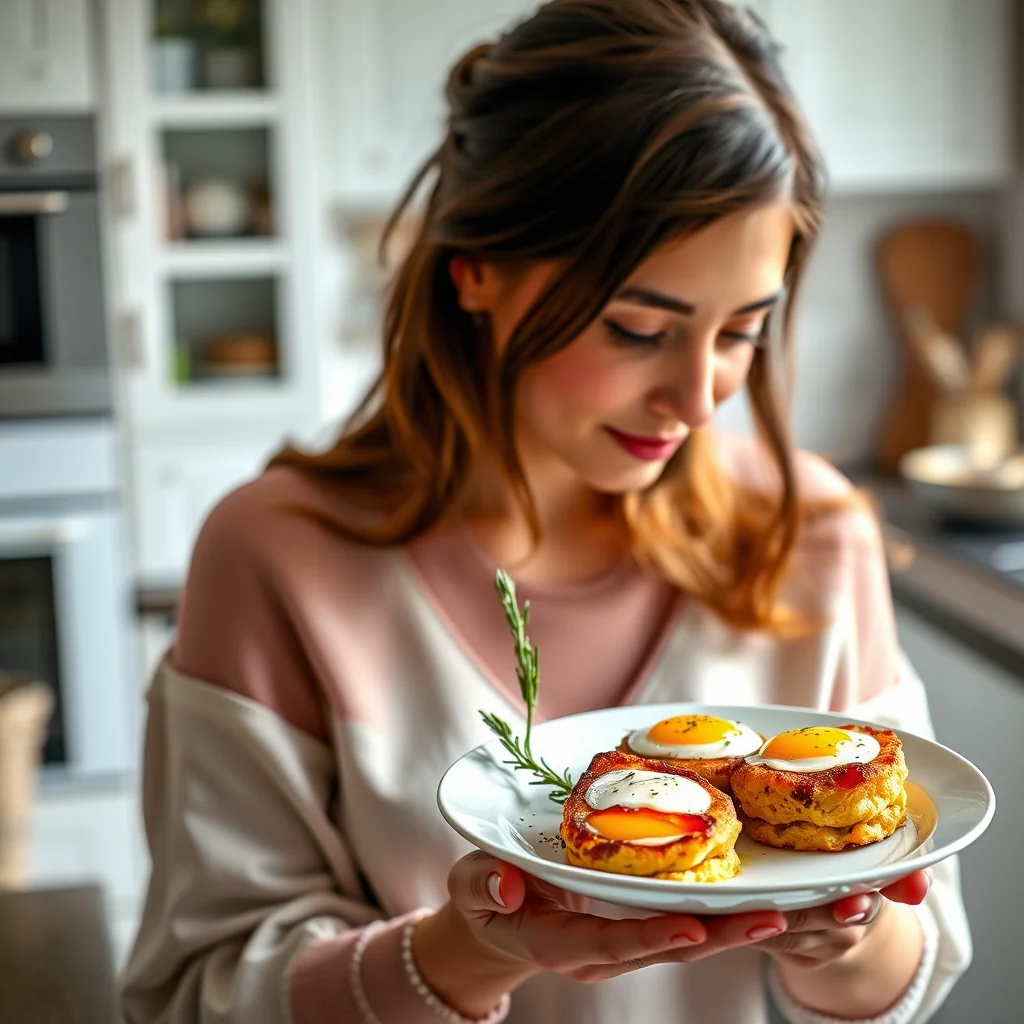 Baked Duck Eggs with Tomato and Rosemary Cakes – vegetarian recipe