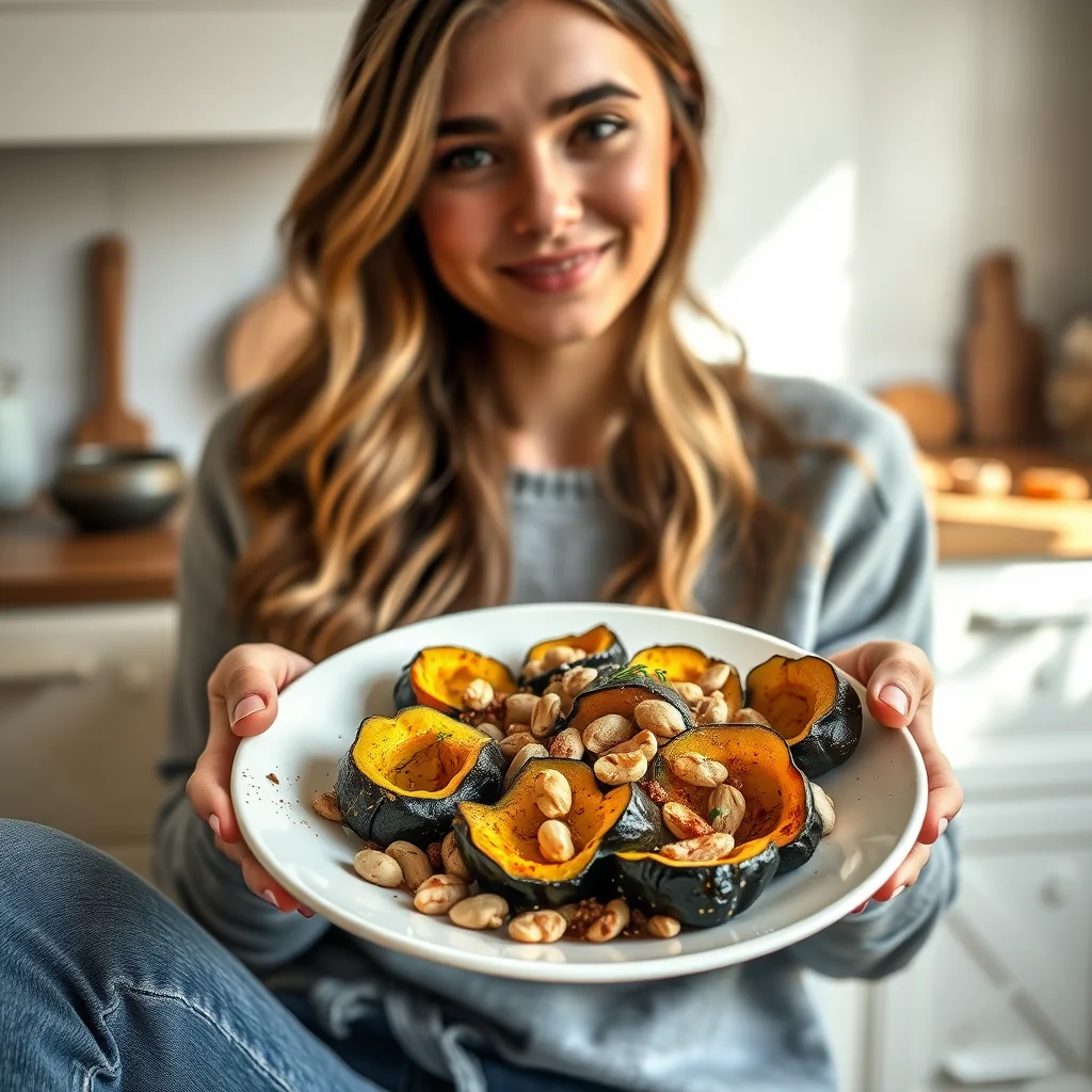 Roasted Acorn Squash with Truffle Oil and Peanuts – vegetarian recipe