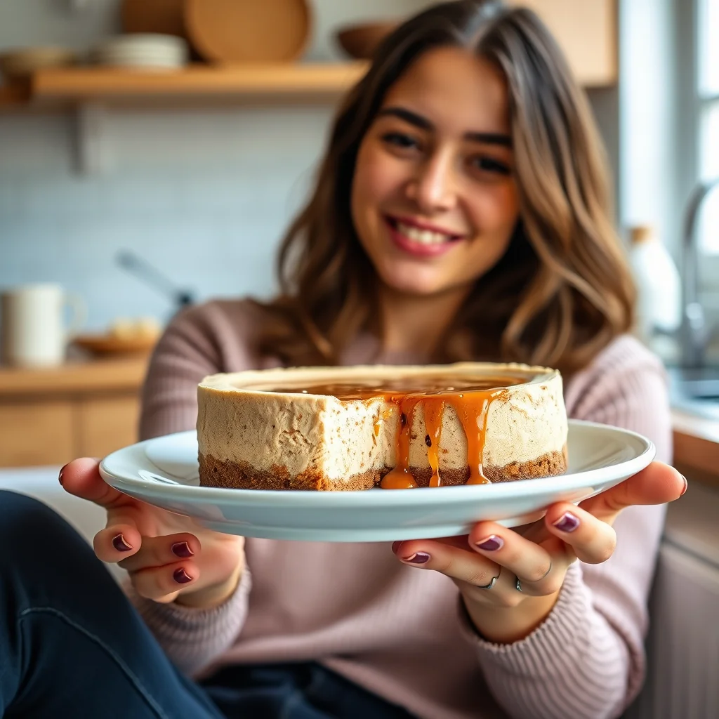 No-Bake Peanut Butter Cheesecake with Salted Toffee Sauce – vegetarian recipe