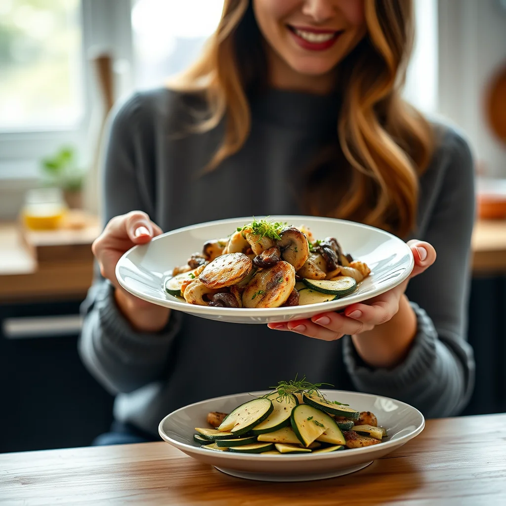 King Oyster Mushroom Scampi with Zucchini Carpaccio – vegetarian recipe