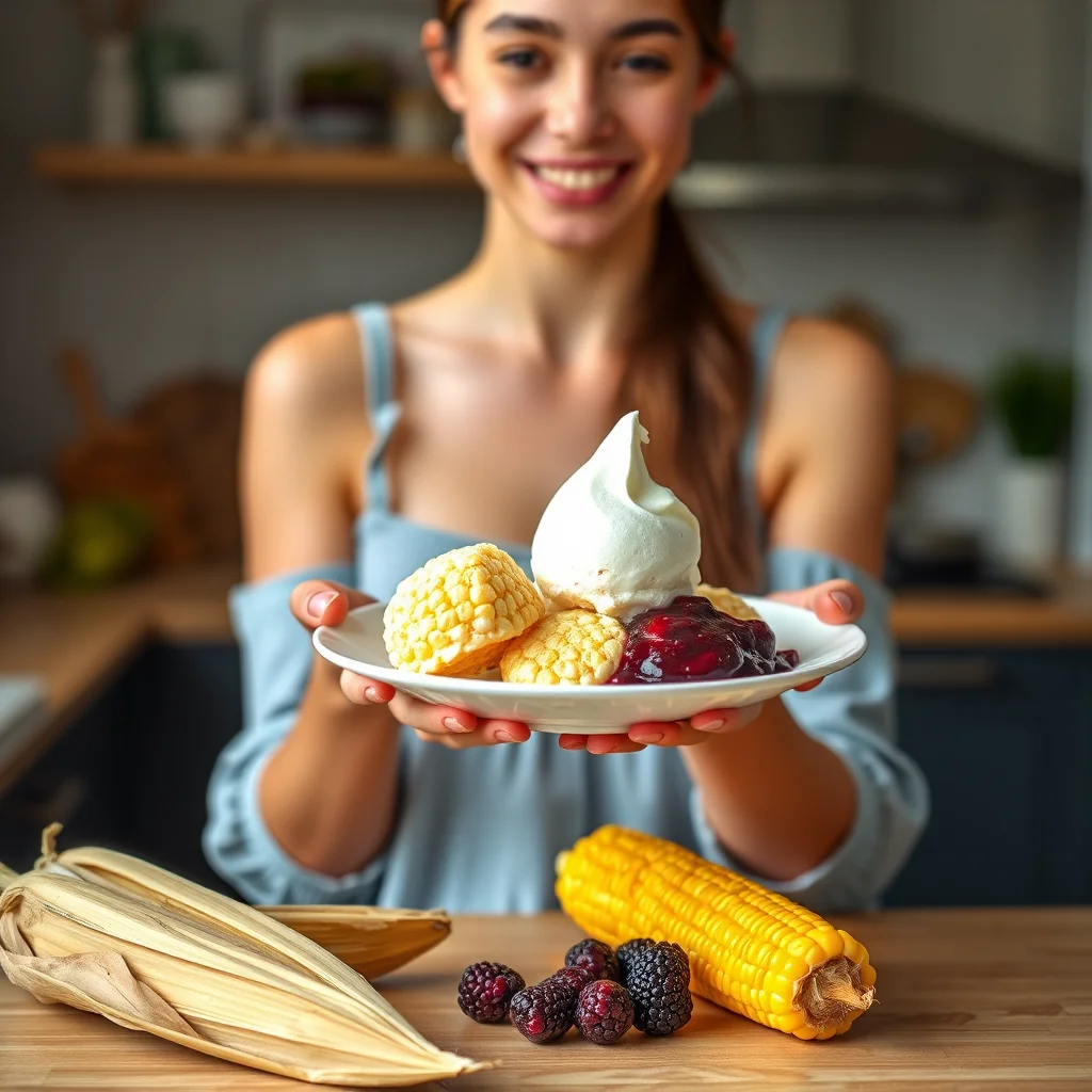 Sweet Corn Ice Cream with Blackberry Compote – vegetarian recipe