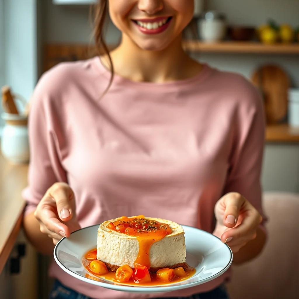 Savory Red Pepper Cheesecake with Peach-Apricot Compote – vegetarian recipe