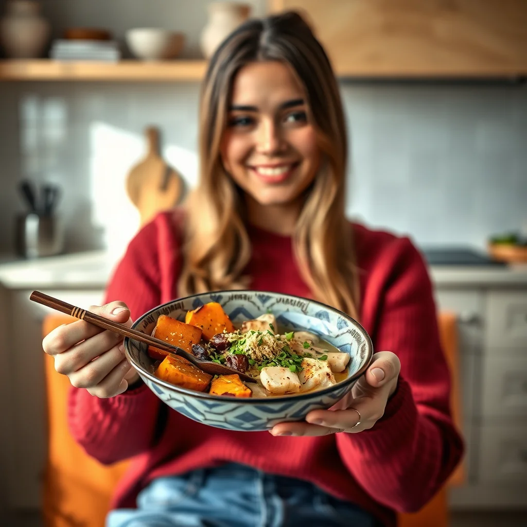 Miso Udon Bowl with Roasted Sweet Potato & Tofu – vegetarian recipe