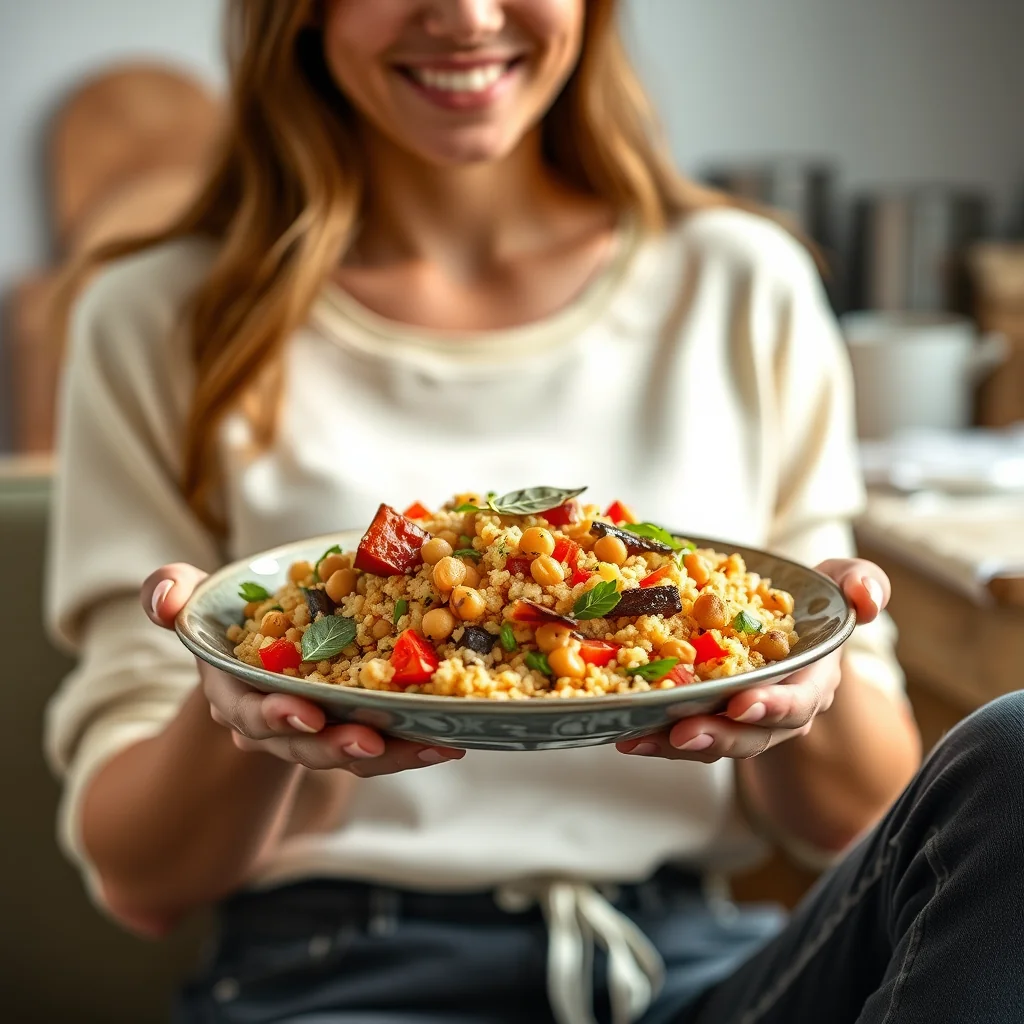 Roasted Vegetable and Chickpea Israeli Couscous Salad – vegetarian recipe