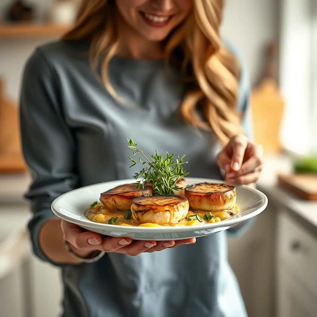Vegan King Oyster Mushroom Scallops with Tarragon Corn Sau – vegetarian recipe