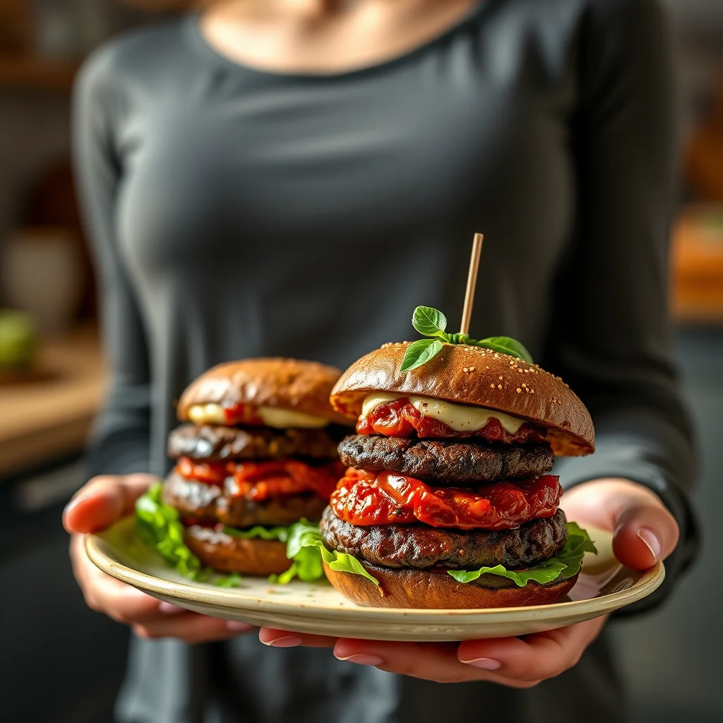Juicy Portobello Burgers with Sun-Dried Tomato Spread – vegetarian recipe