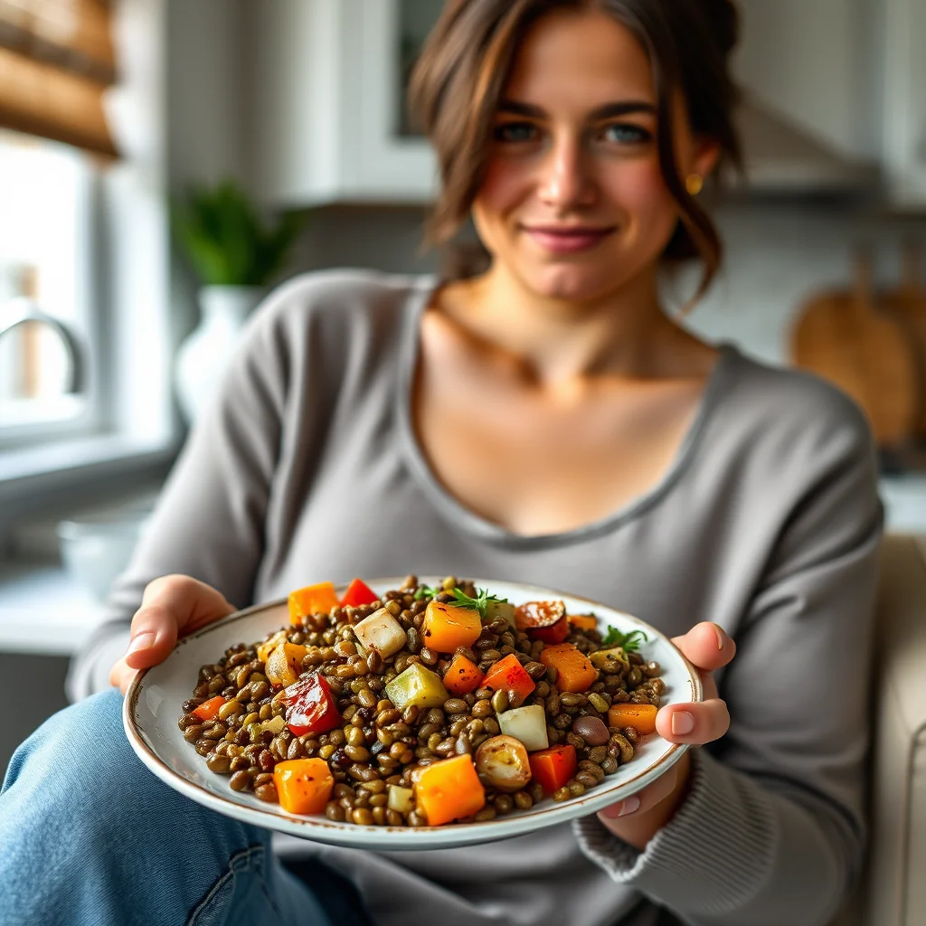 Puy Lentil Salad with Roasted Vegetables & Orange Vinaigrett – vegetarian recipe