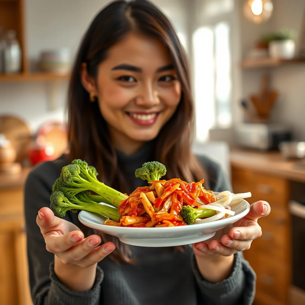 Broccoli-Stem Kimchi Inari – vegetarian recipe