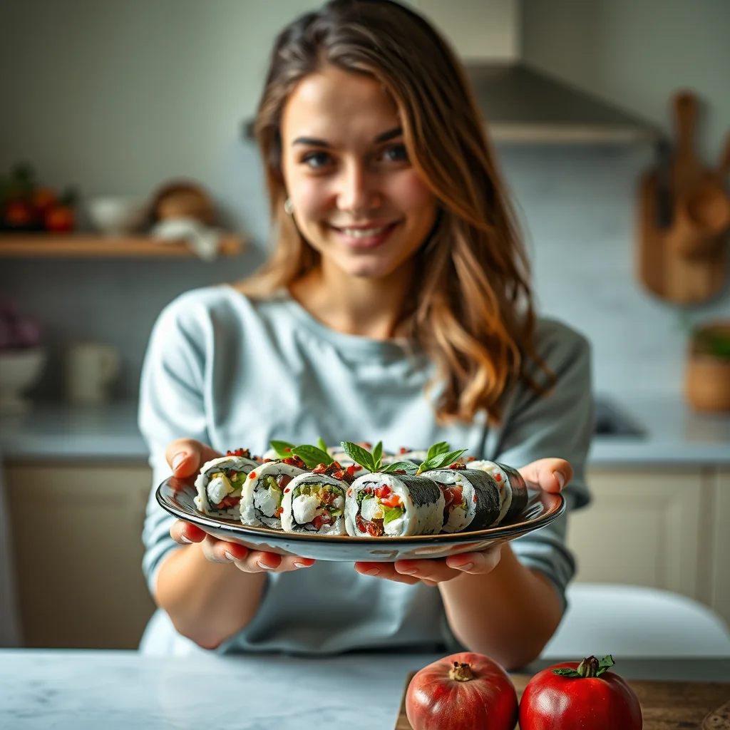 Mediterranean Pomegranate and Basil Sushi Rolls – vegetarian recipe