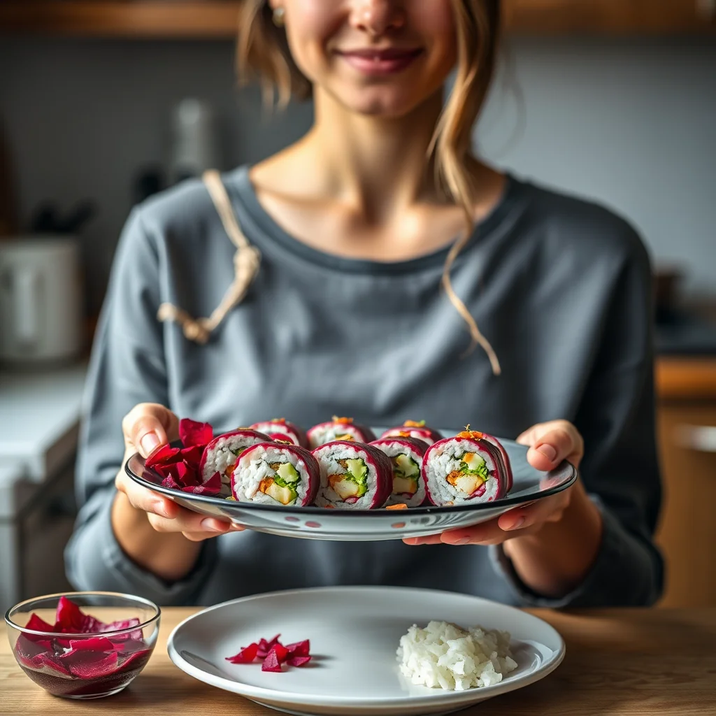 Jewel-Toned Veggie Sushi Rolls with Beet – vegetarian recipe