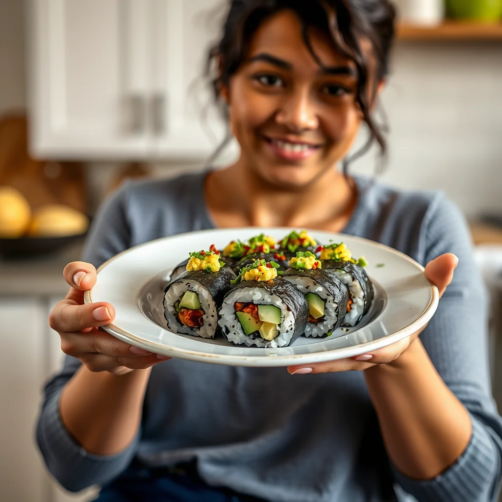 Tex-Mex Vegetarian Sushi with Roasted Poblano and Avocado – vegetarian recipe