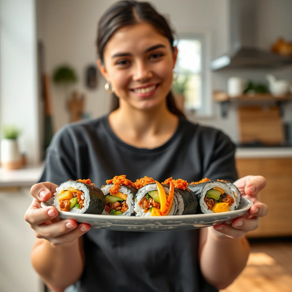 Spicy Kimchi, Avocado, and Mango Sushi Rolls – vegetarian recipe