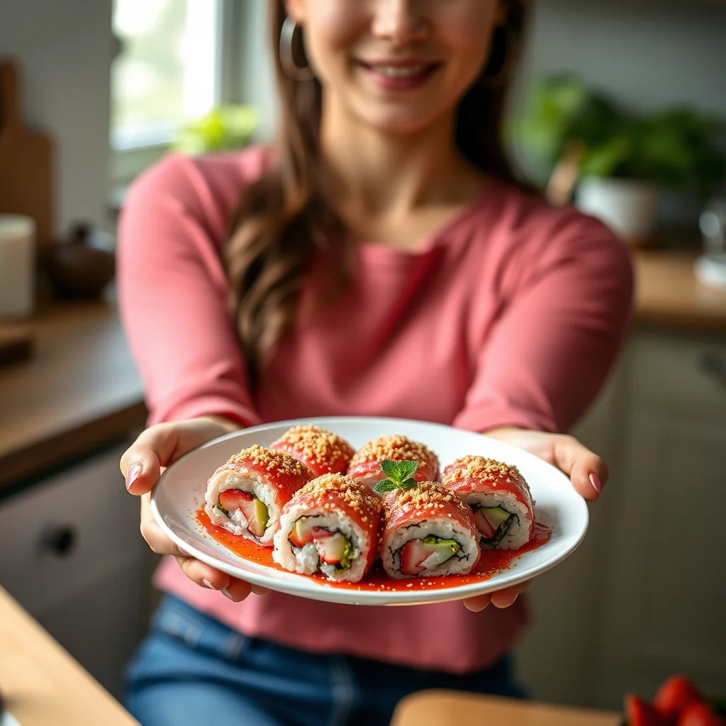 Sesame Strawberry & Rhubarb Sushi Rolls – vegetarian recipe