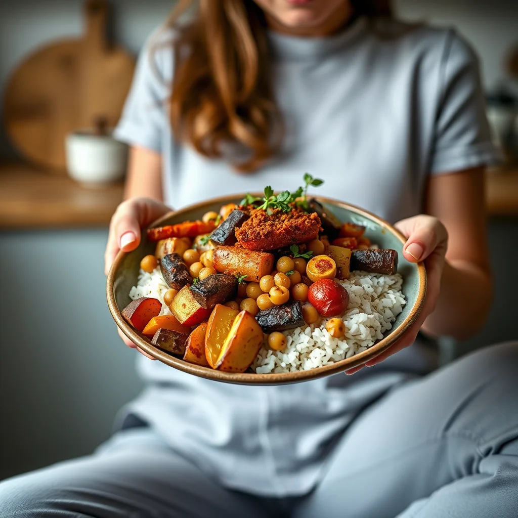 Roasted Root Vegetables with Chermoula, Chickpeas & Basmati  – vegetarian recipe
