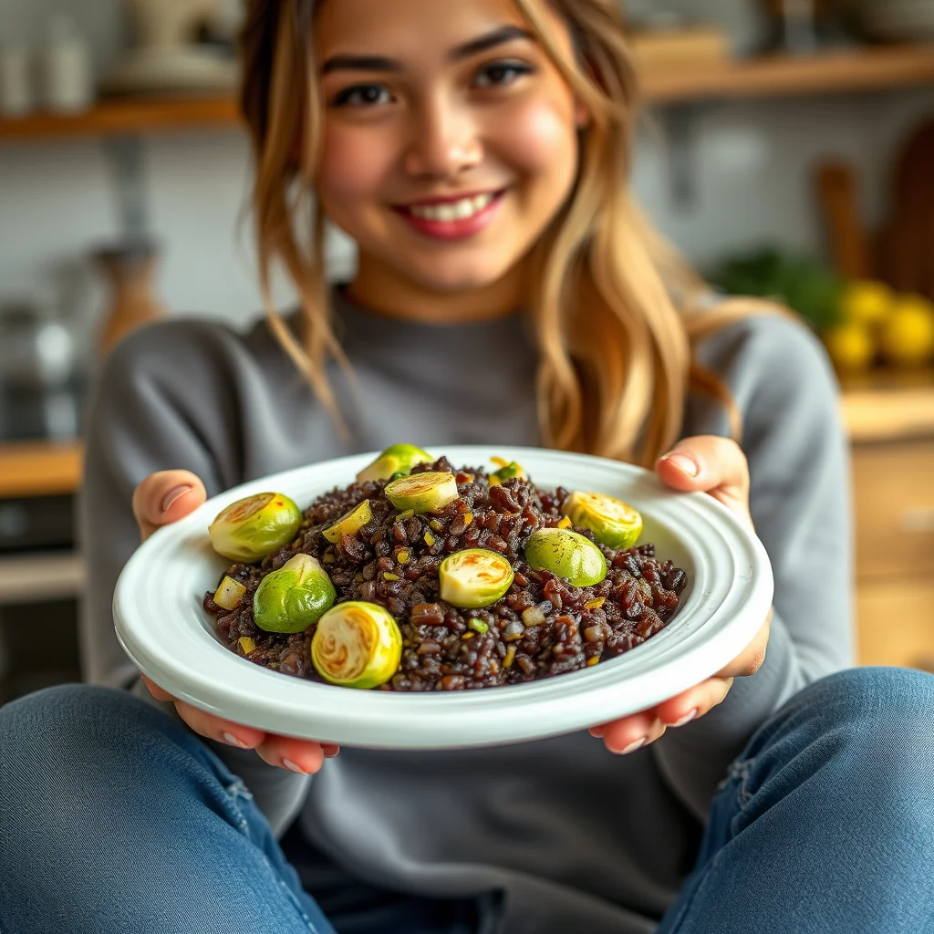 Arborio and Black Rice Risotto with Brussels Sprouts and Lem – vegetarian recipe