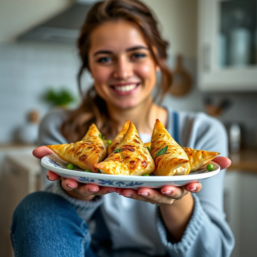 Baked Leek, Pea & Mint Samosas with Filo Pastry – vegetarian recipe