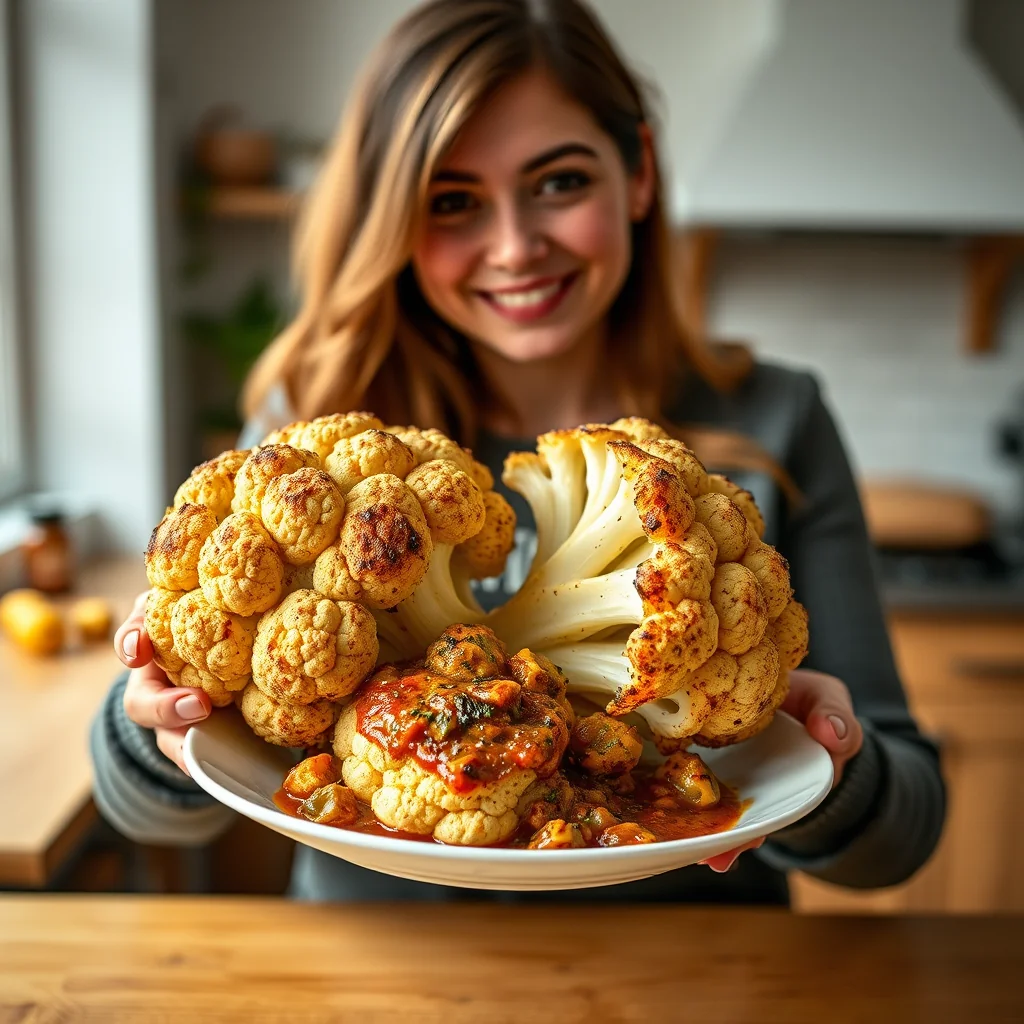 Whole Roasted Cauliflower in Mughlai-Style Sauce – vegetarian recipe