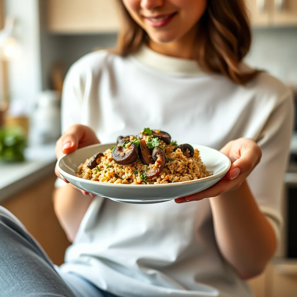 Wild Mushroom Upma with Bulgur Wheat & Cilantro-Chile Chutne – vegetarian recipe