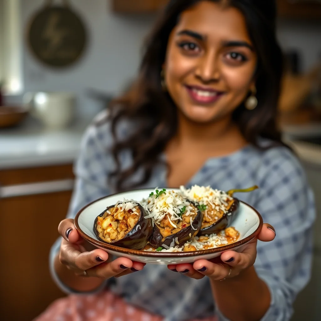 Gujarati Stuffed Eggplant with Peanut and Coconut – vegetarian recipe
