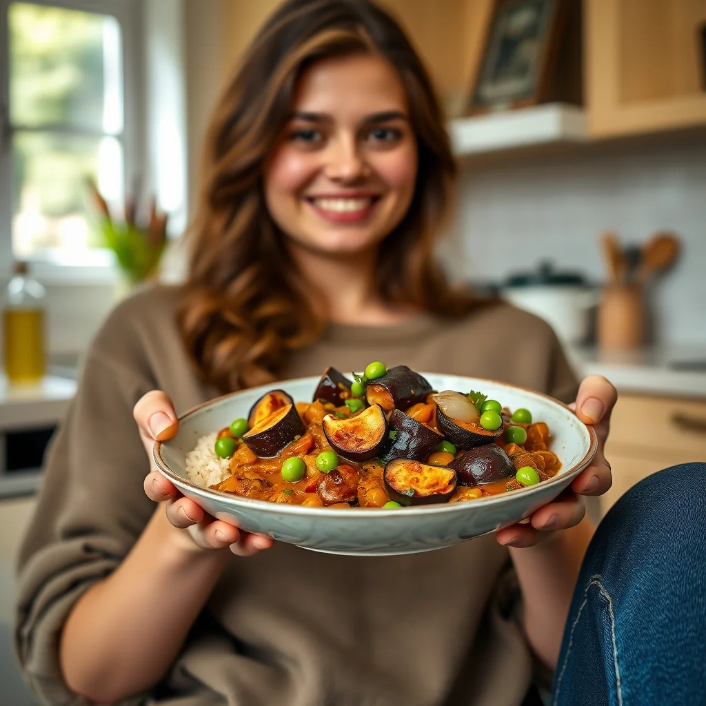 Grandmas Hearty Eggplant and Pea Curry – vegetarian recipe