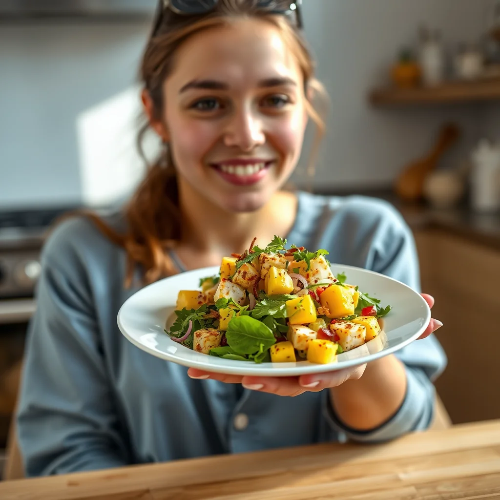Tamarind Paneer and Mango Salad with Ginger-Chile-Lime Dress – vegetarian recipe