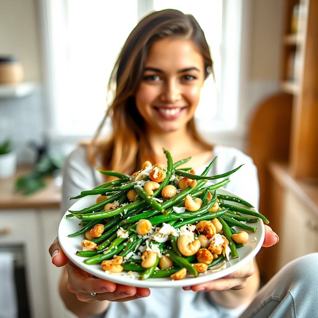 Spicy Green Beans with Toasted Coconut and Cashews – vegetarian recipe