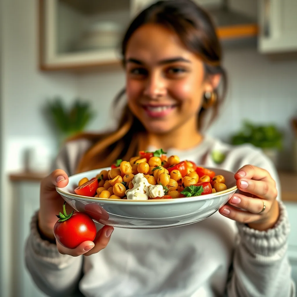 Warm Tomato & Chickpea Salad with a Zesty Lime Tarka – vegetarian recipe