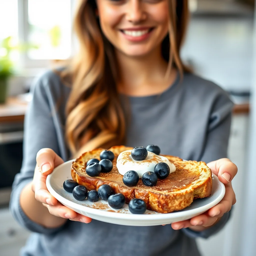 Simple Sprouted Grain French Toast with Blueberries – vegetarian recipe